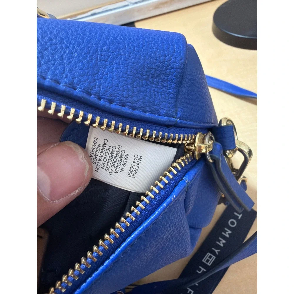 Tommy Hilfiger Blue Pebbled Satchel Crossbody Bag Gold Hardware Handbag